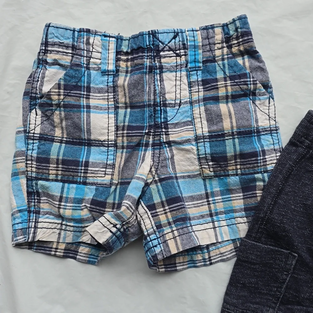 Carters & Jumping Beans Kids Blue Plaid Shorts & Navy Cargo Pants 18 M